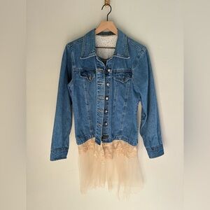 Upcycled Vintage Denim Jacket Shabby‎ Chic Bohemian Lace Eclectic Size Large